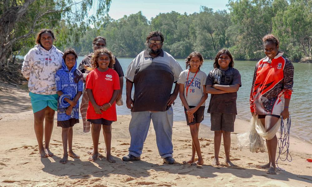 Gadrian Hoosan with young members of the Borroloola community