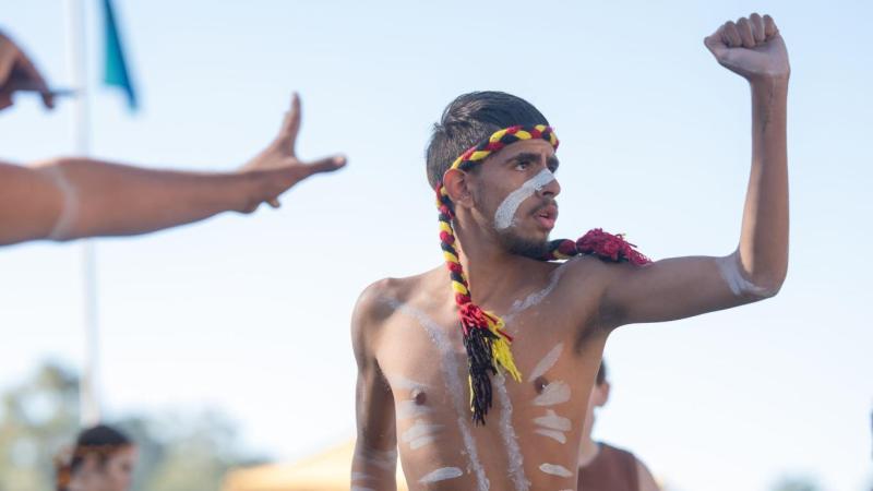 An Aboriginal man mid dance