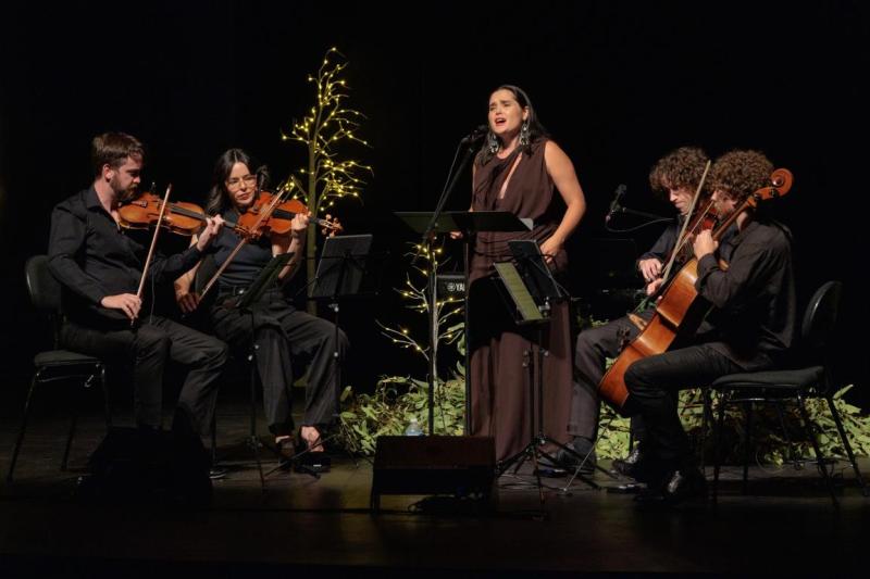 A band plays under gentle spotlight
