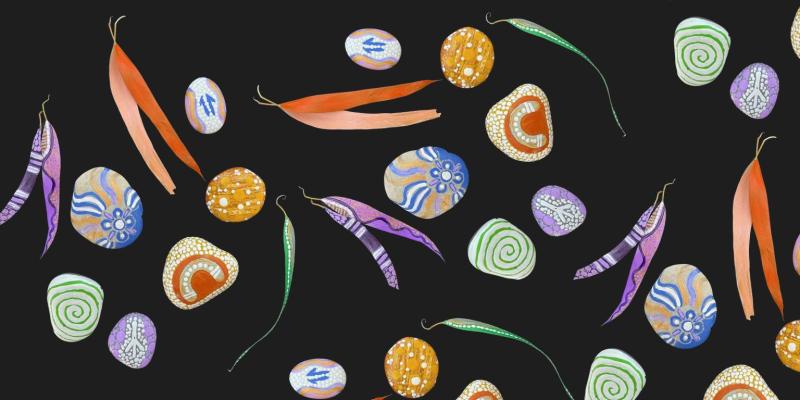 Painted leaves and shells