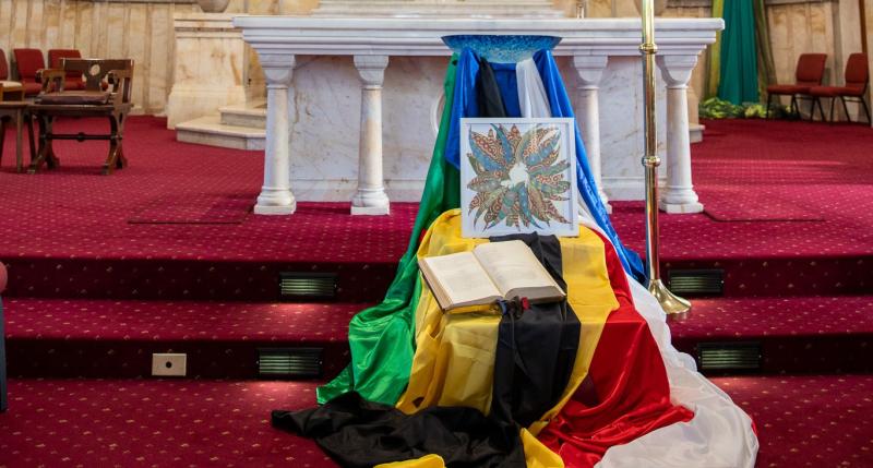 An artwork by an altar