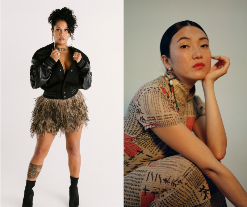 A lady poses in two different images