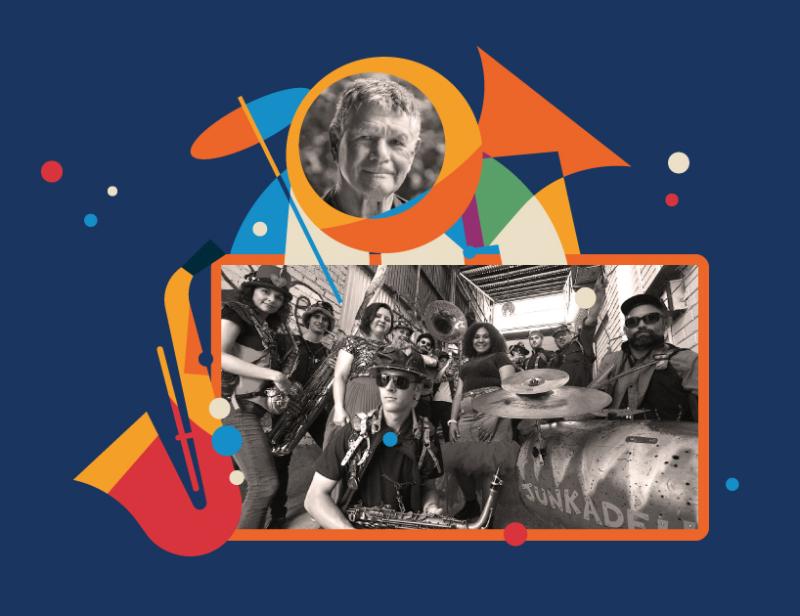 cover image collage of old lady, photo of people in a bar