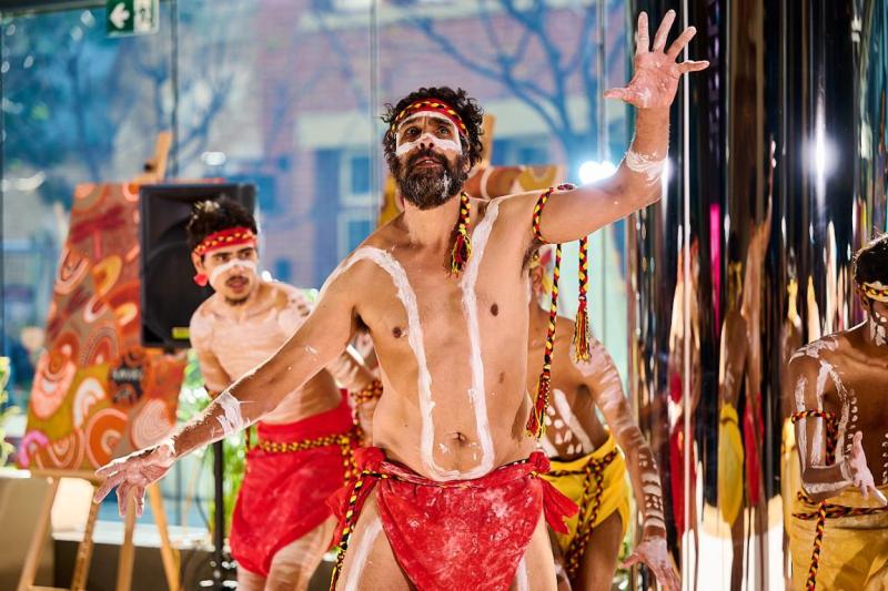 A man in traditional aboriginal dance routine