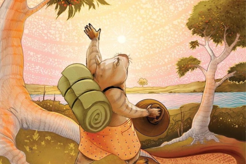 A traveller waves to the sun