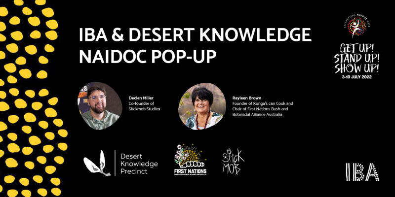 text reads IBA x Desert Knowledge NAIDOC Pop up event