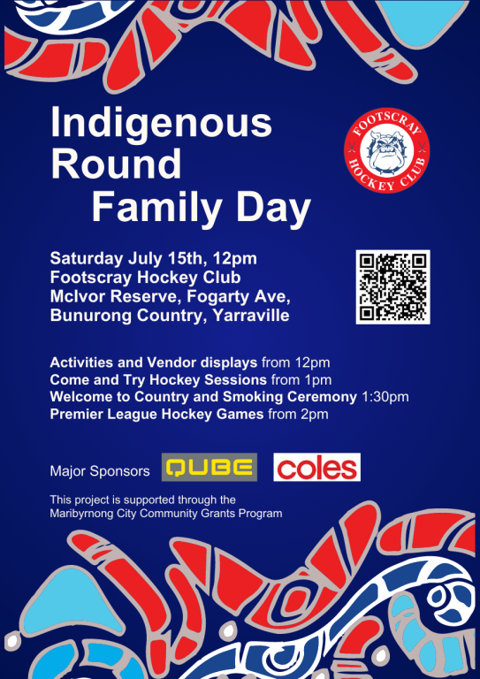 Indigenous Round Family Day Flyer surrounded by artwork designed by Adam Magennis of Kaptify Art