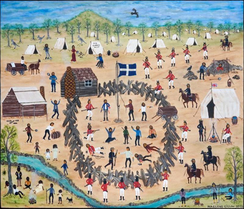 Painting by Marlene Gilson depicting the Eureka Stockade Battle.