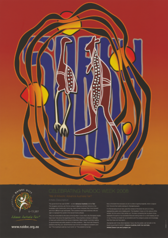 The colours of the background depict the land, the word sorry in the centre is in blue representing water and a healing point.